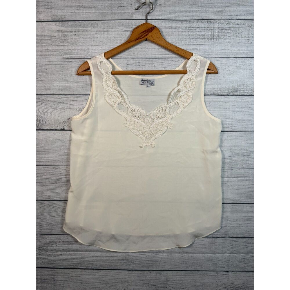 Vintage 1991 Sonya Ratay for San Andre Ivory Lace Sleeveless Blouse L 4328
